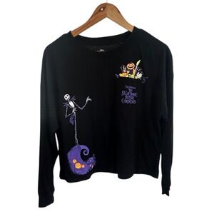 Disney Nightmare Before Christmas Long Sleeve Crop Top Jack Skellington Black XL